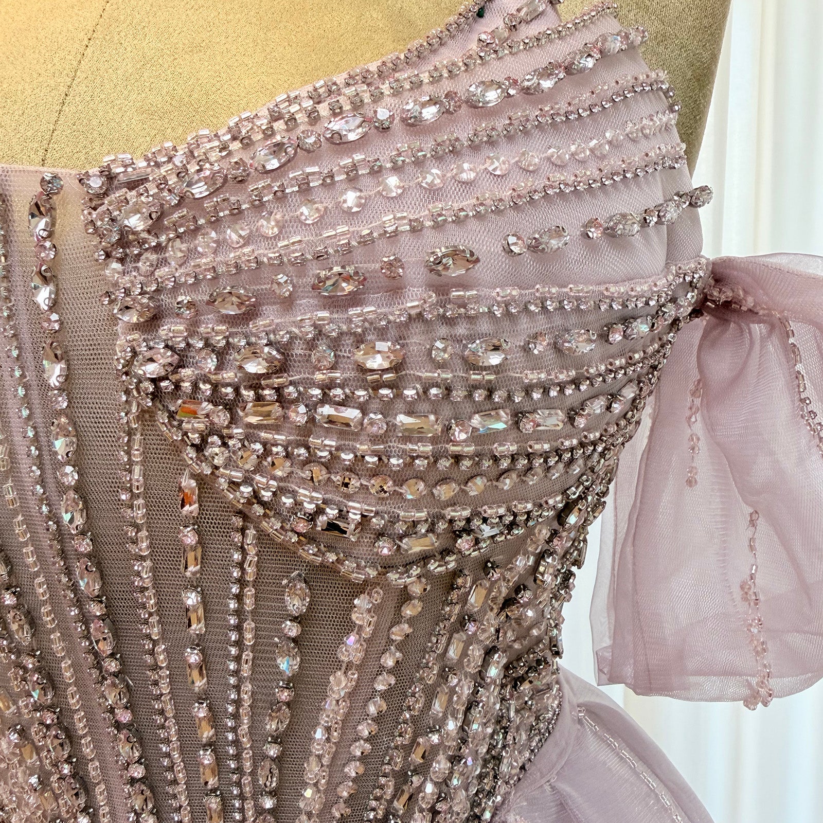 Luxury Off Shoulder Crystal Beaded Mermaid Prom Dress With Overskirt Train | Elegant Formal Evening Gown