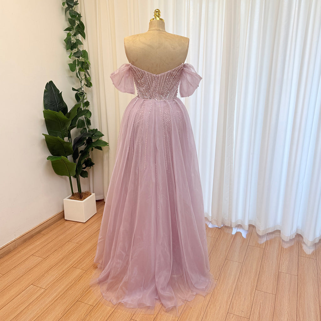 Luxury Off Shoulder Crystal Beaded Mermaid Prom Dress With Overskirt Train | Elegant Formal Evening Gown