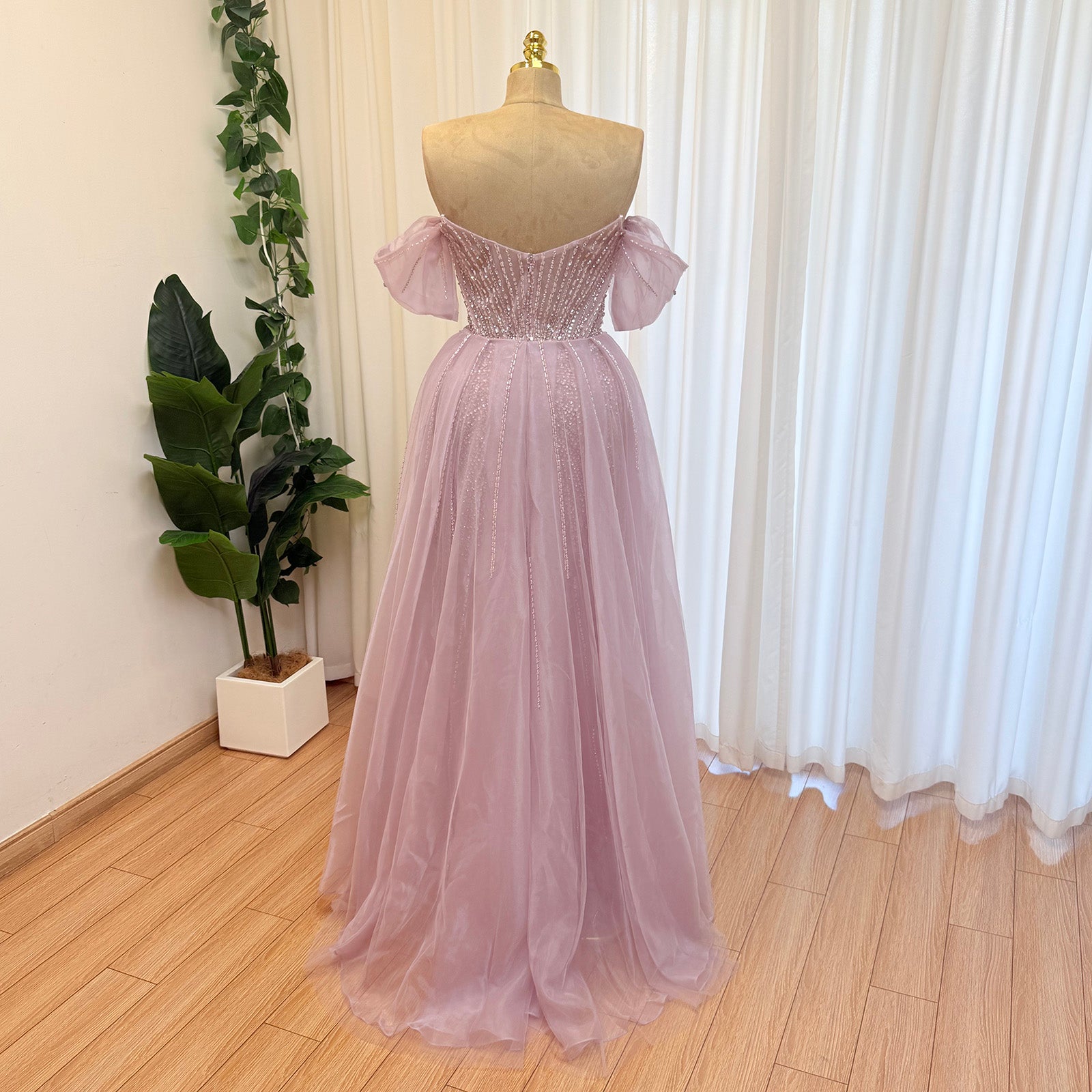 Luxury Off Shoulder Crystal Beaded Mermaid Prom Dress With Overskirt Train | Elegant Formal Evening Gown