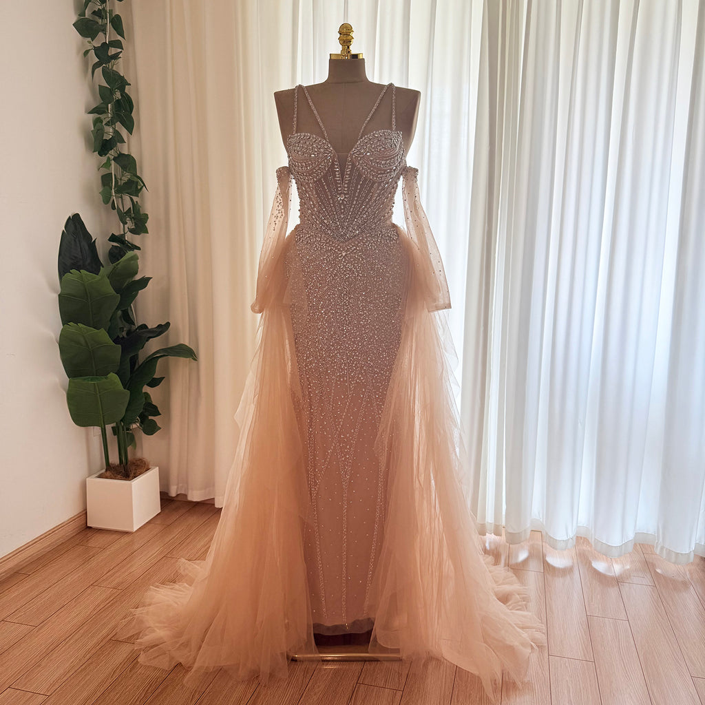 Women’s Mermaid Evening Gown – Beaded Tulle Overskirt | Alinovia