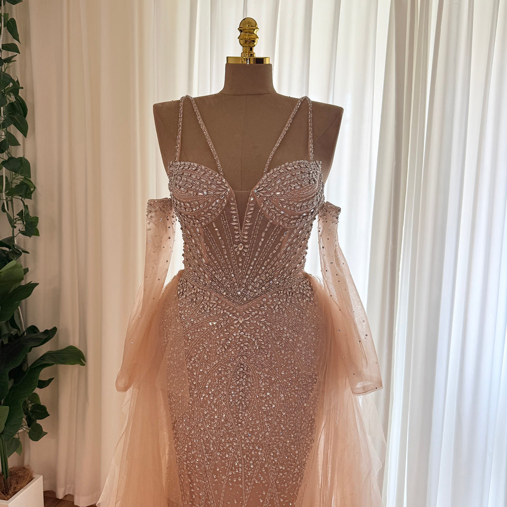 Women’s Mermaid Evening Gown – Beaded Tulle Overskirt | Alinovia
