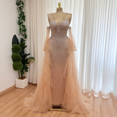 Women’s Mermaid Evening Gown – Beaded Tulle Overskirt | Alinovia