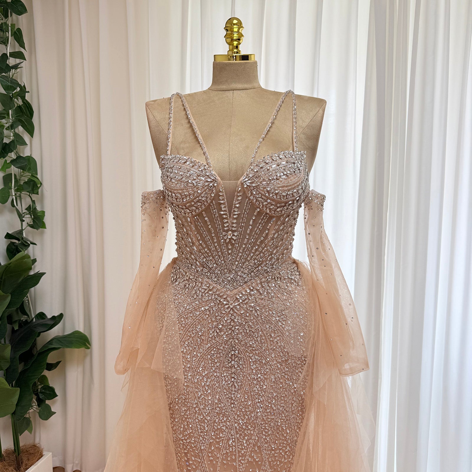 Women’s Mermaid Evening Gown – Beaded Tulle Overskirt | Alinovia