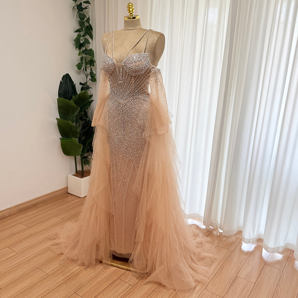Women’s Mermaid Evening Gown – Beaded Tulle Overskirt | Alinovia