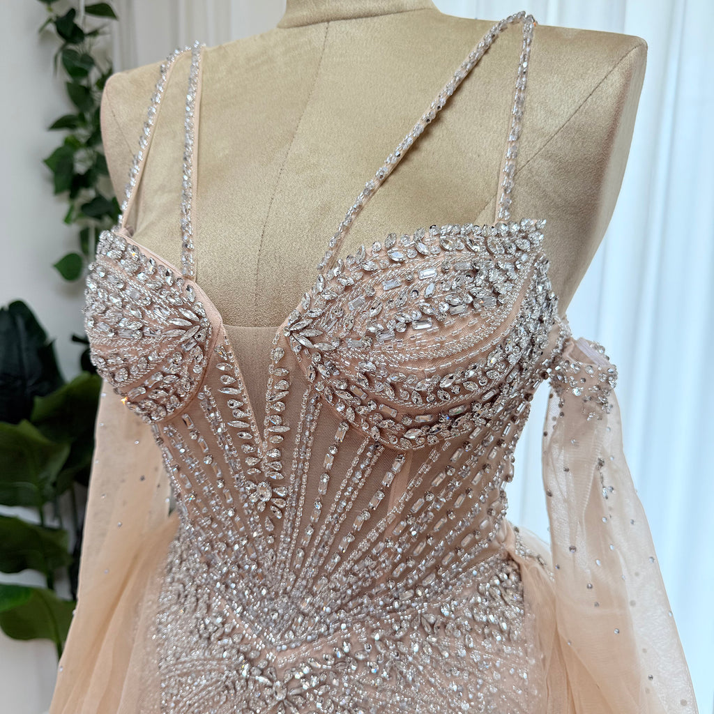 Women’s Mermaid Evening Gown – Beaded Tulle Overskirt | Alinovia