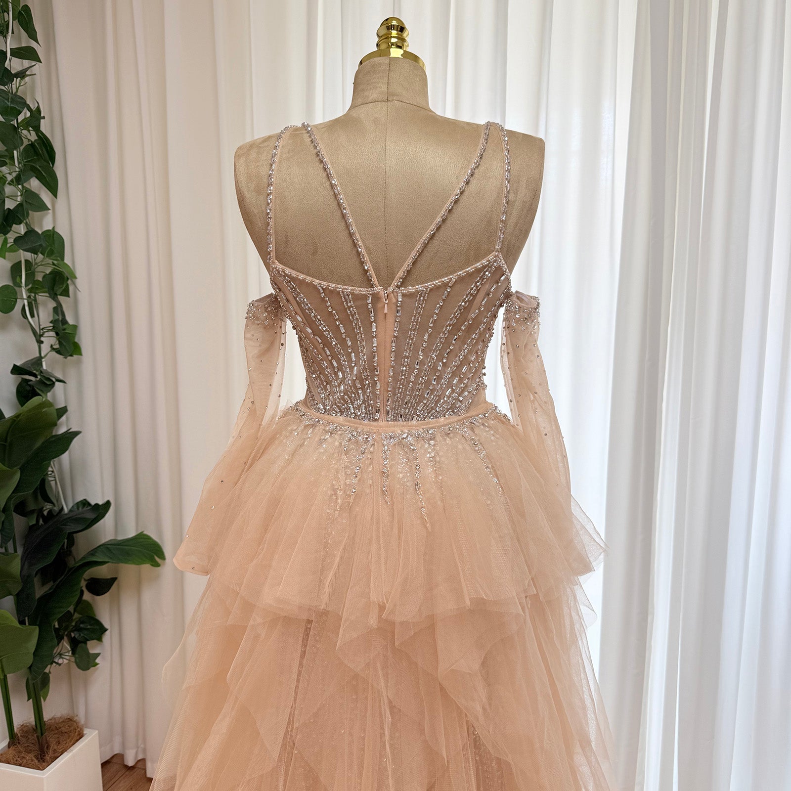 Women’s Mermaid Evening Gown – Beaded Tulle Overskirt | Alinovia