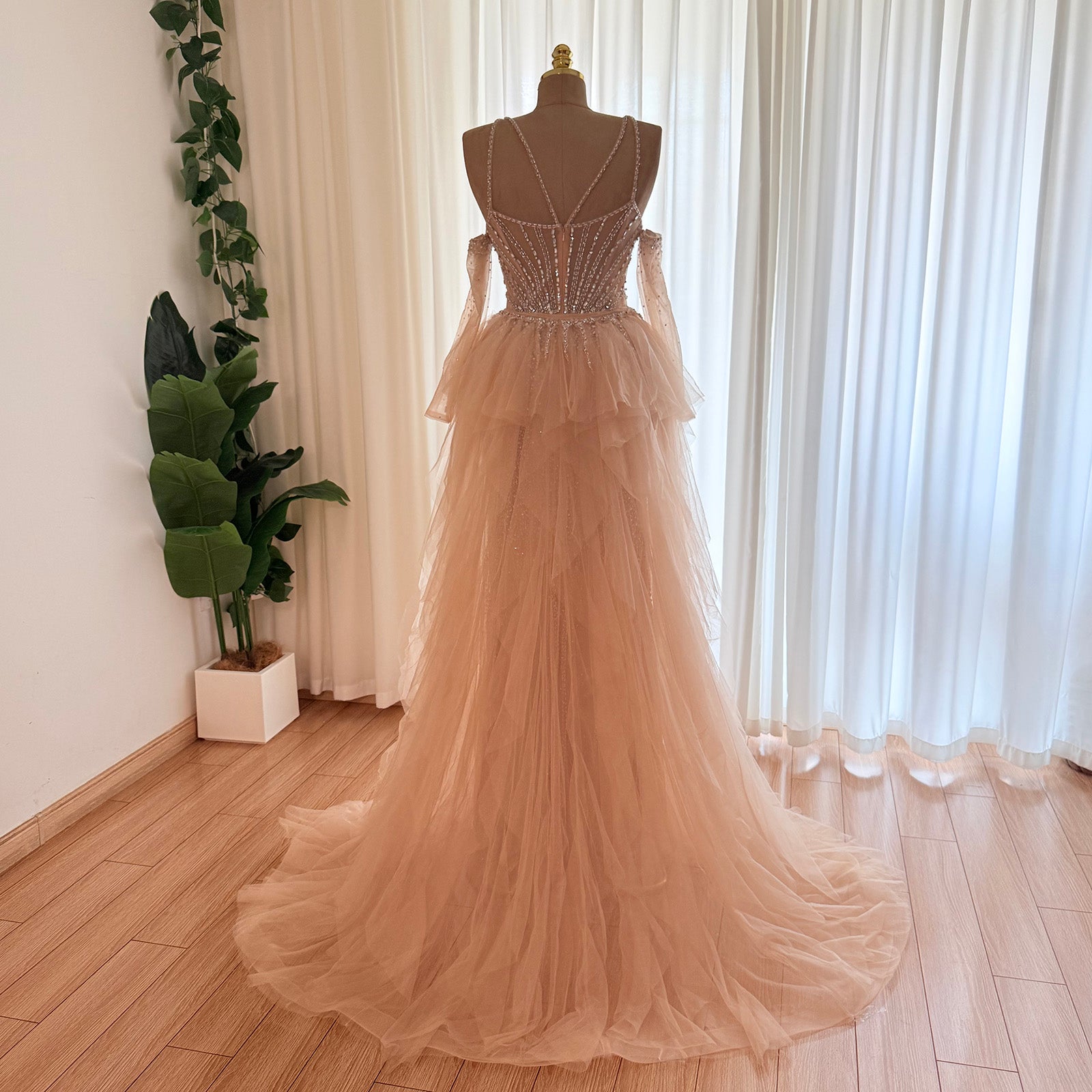Women’s Mermaid Evening Gown – Beaded Tulle Overskirt | Alinovia
