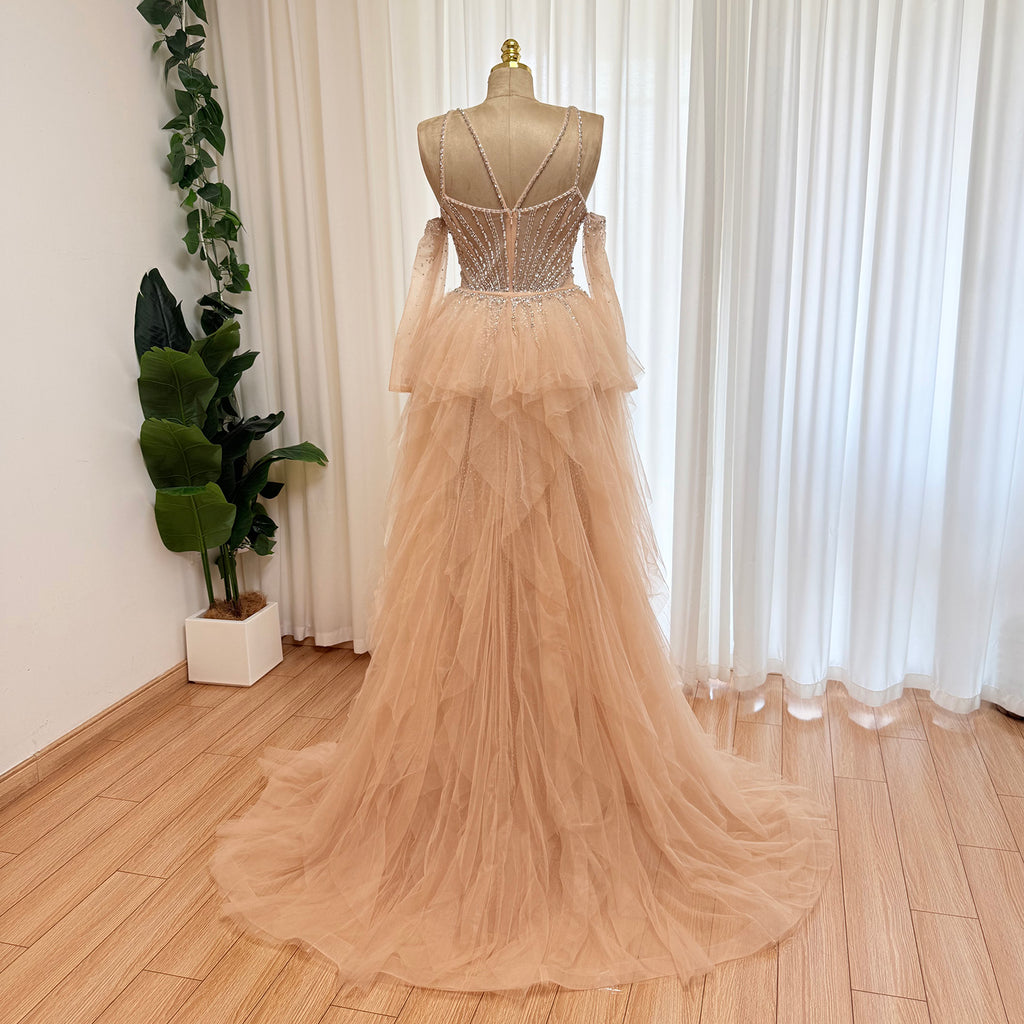 Women’s Mermaid Evening Gown – Beaded Tulle Overskirt | Alinovia