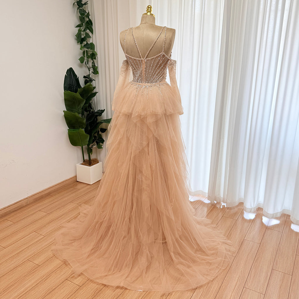 Women’s Mermaid Evening Gown – Beaded Tulle Overskirt | Alinovia