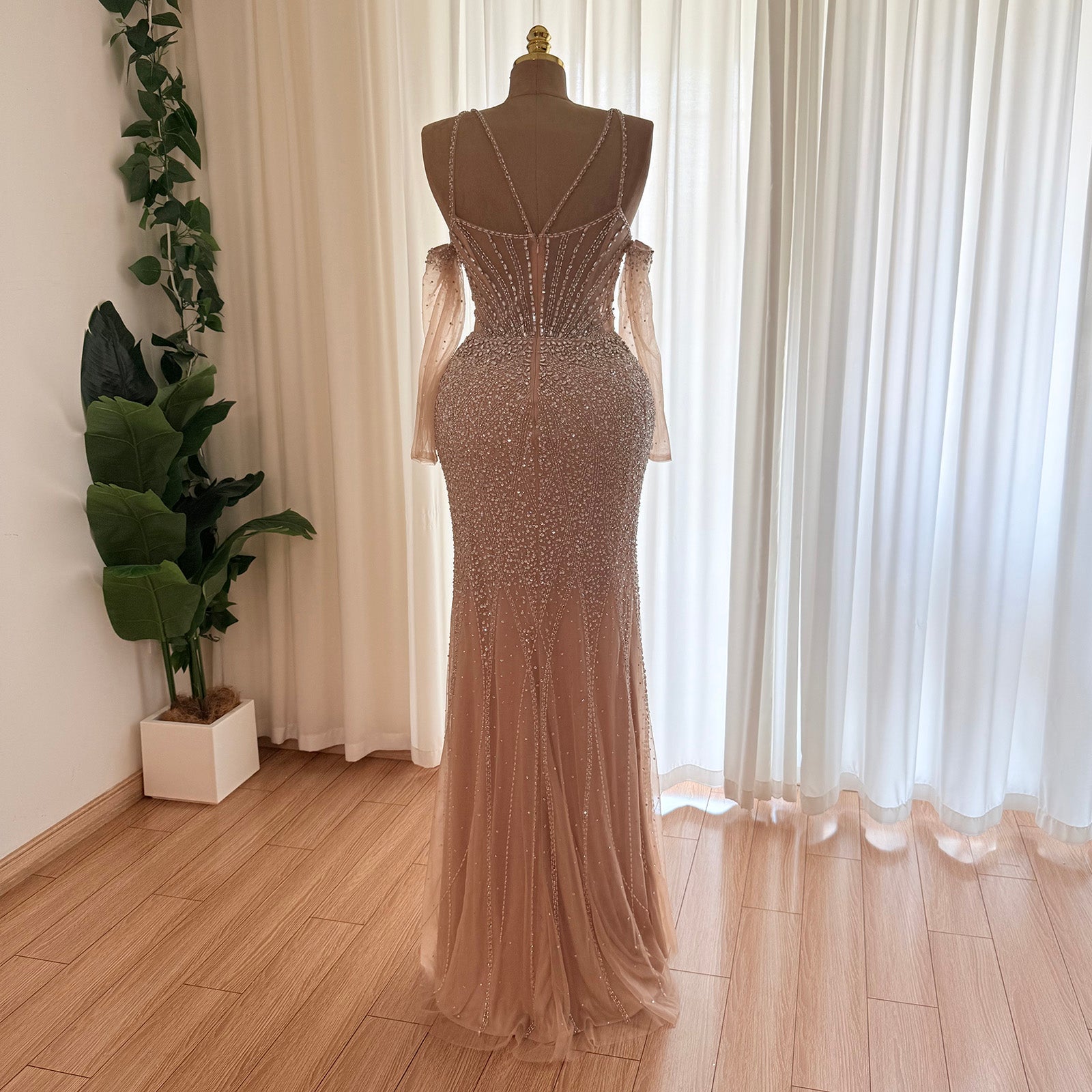 Women’s Mermaid Evening Gown – Beaded Tulle Overskirt | Alinovia