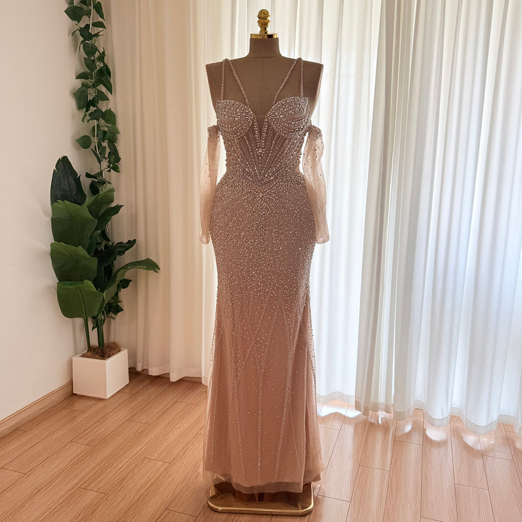 Women’s Mermaid Evening Gown – Beaded Tulle Overskirt | Alinovia